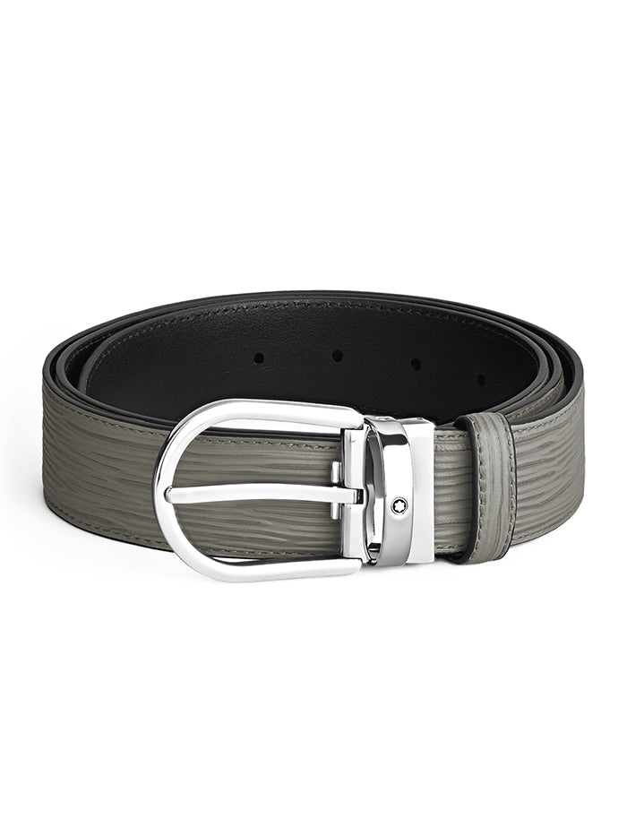 Montblanc - Horseshoe buckle medium grey 35mm leather belt