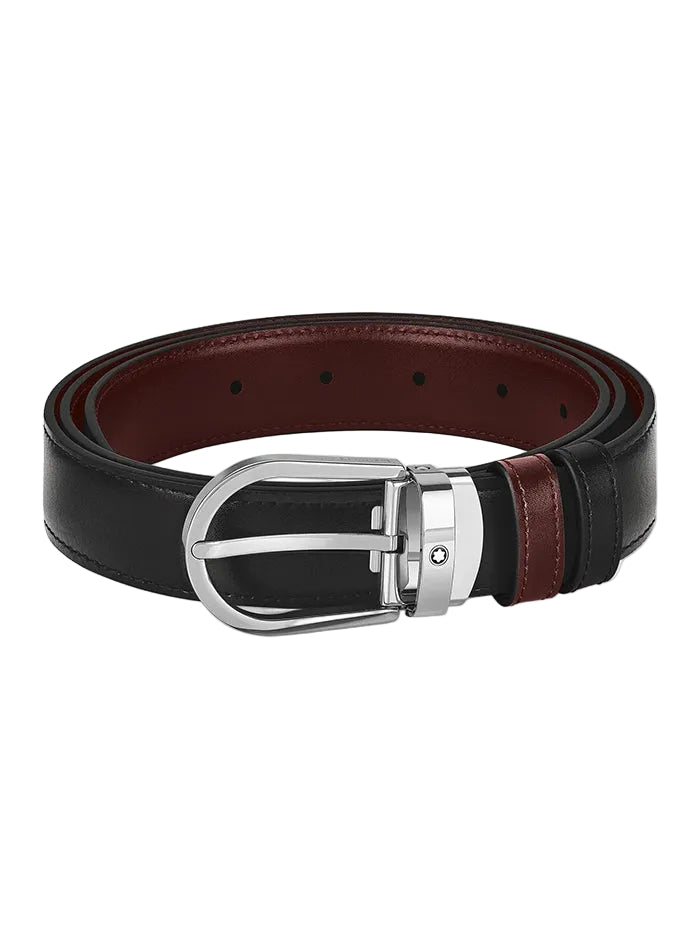 HORSESHOE BUCKLE BLACK/BURGUNDY 30 MM REVERSIBLE LEATHER BELT
