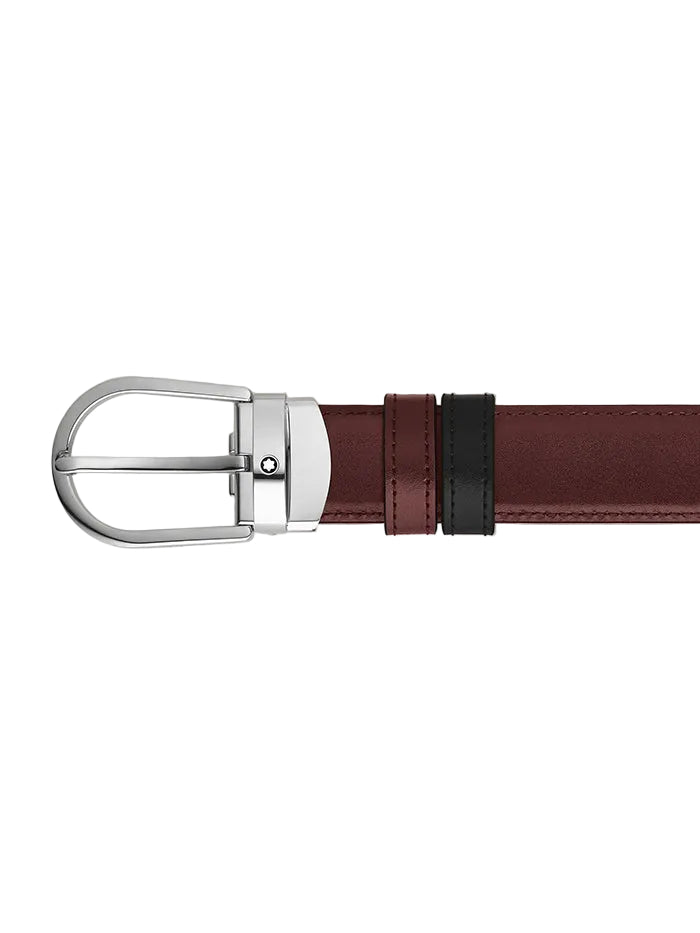HORSESHOE BUCKLE BLACK/BURGUNDY 30 MM REVERSIBLE LEATHER BELT