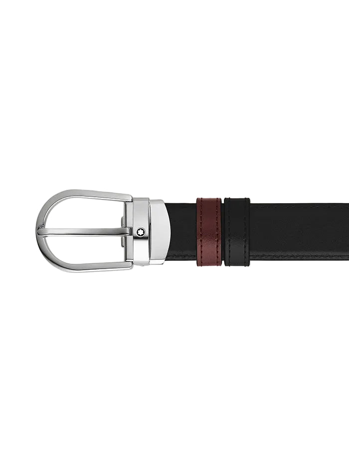HORSESHOE BUCKLE BLACK/BURGUNDY 30 MM REVERSIBLE LEATHER BELT