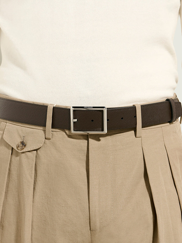 RECTANGULAR SARTORIAL LEATHER 35 MM REVERSIBLE BELT