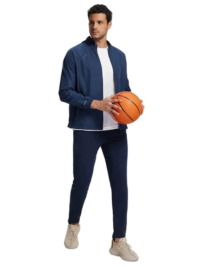 Microfiber Water Resistant Convertible Hoodie Jacket - Navy