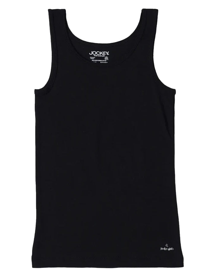 Girl's Super Combed Cotton Rib Solid Inner Black Tank Top