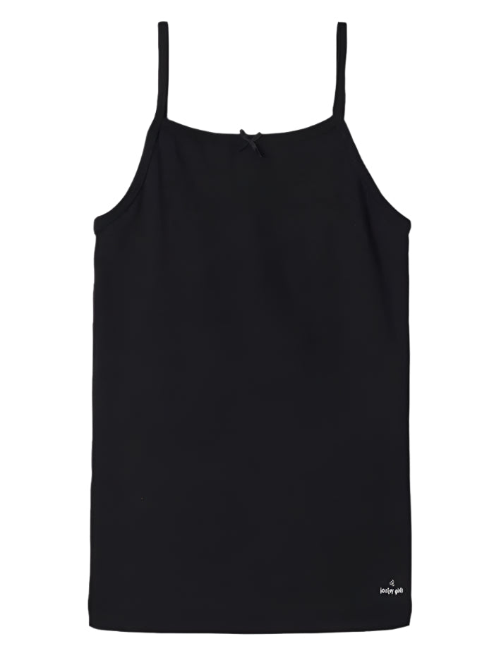 Girl's Super Combed Cotton Rib Fabric Camisole with Regular Straps - Black