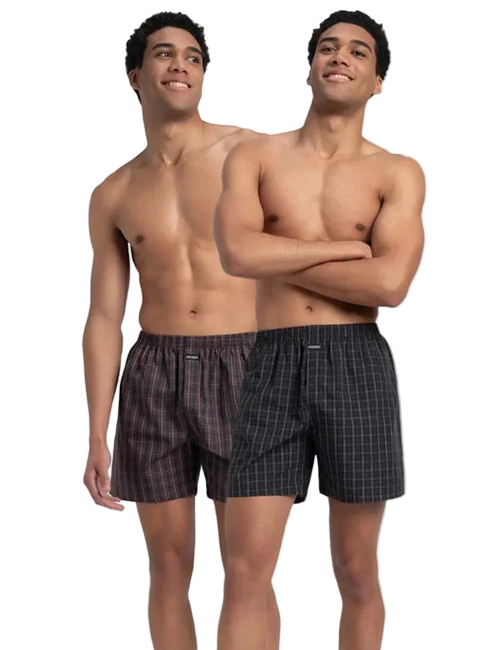 Super Combed Mercerized Cotton Woven Checkered Boxer Shorts with Back Pocket (Pack of 2)