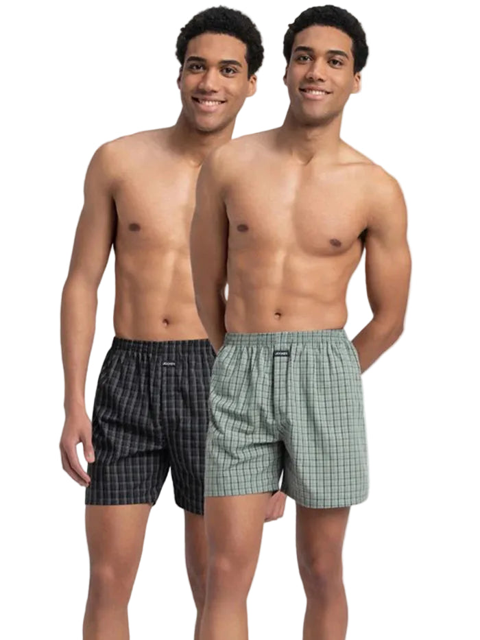 Super Combed Mercerized Cotton Woven Checkered Boxer Shorts with Back Pocket (Pack of 2)