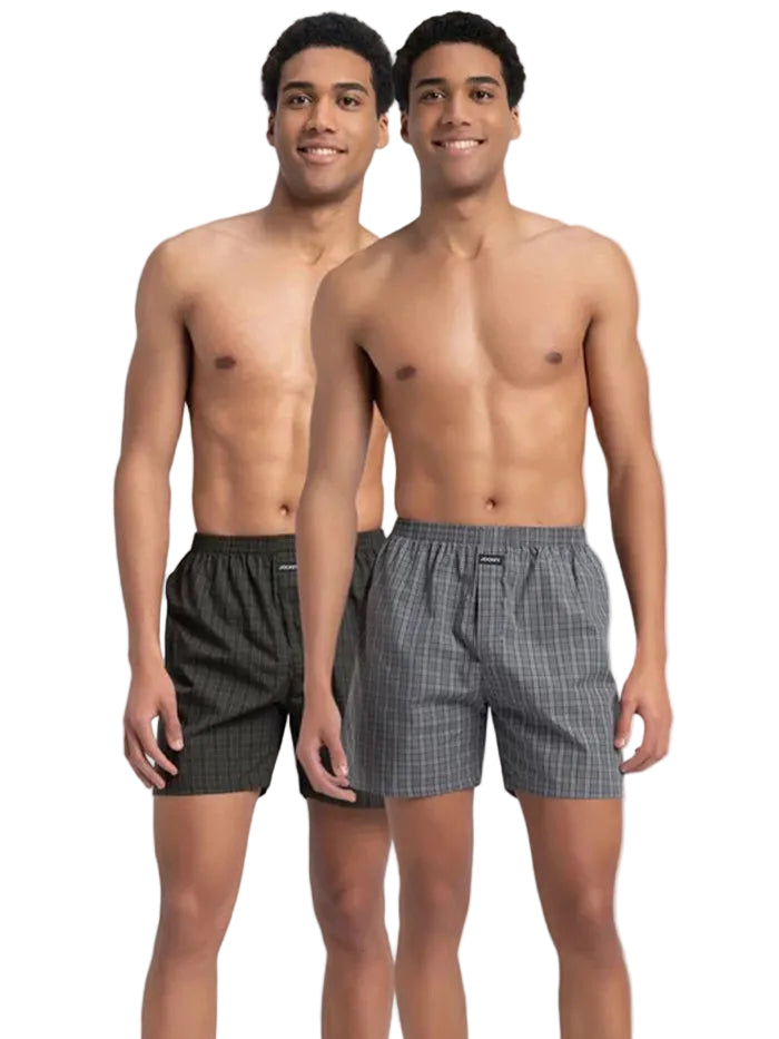 Super Combed Mercerized Cotton Woven Checkered Boxer Shorts with Back Pocket (Pack of 2)
