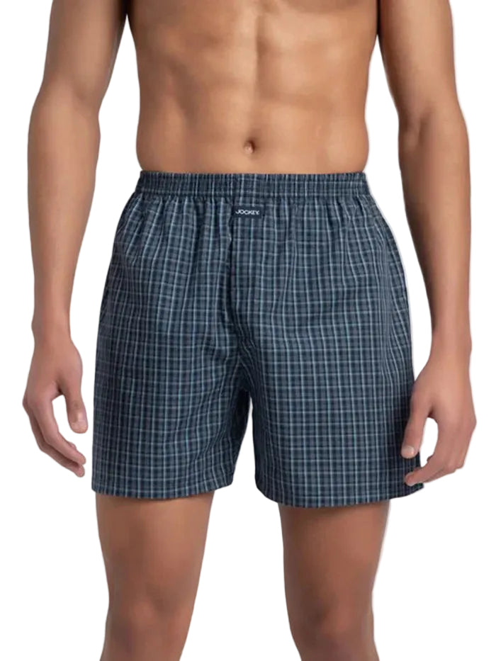 Super Combed Mercerized Cotton Woven Checkered Boxer Shorts with Back Pocket (Pack of 2)