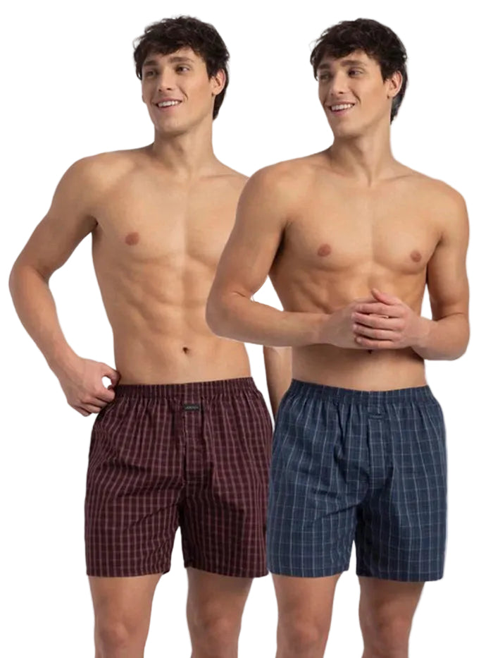Super Combed Mercerized Cotton Woven Checkered Boxer Shorts with Back Pocket (Pack of 2)