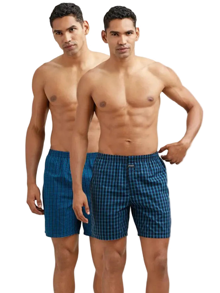 Super Combed Mercerized Cotton Woven Checkered Boxer Shorts with Side Pocket (Pack of 2)