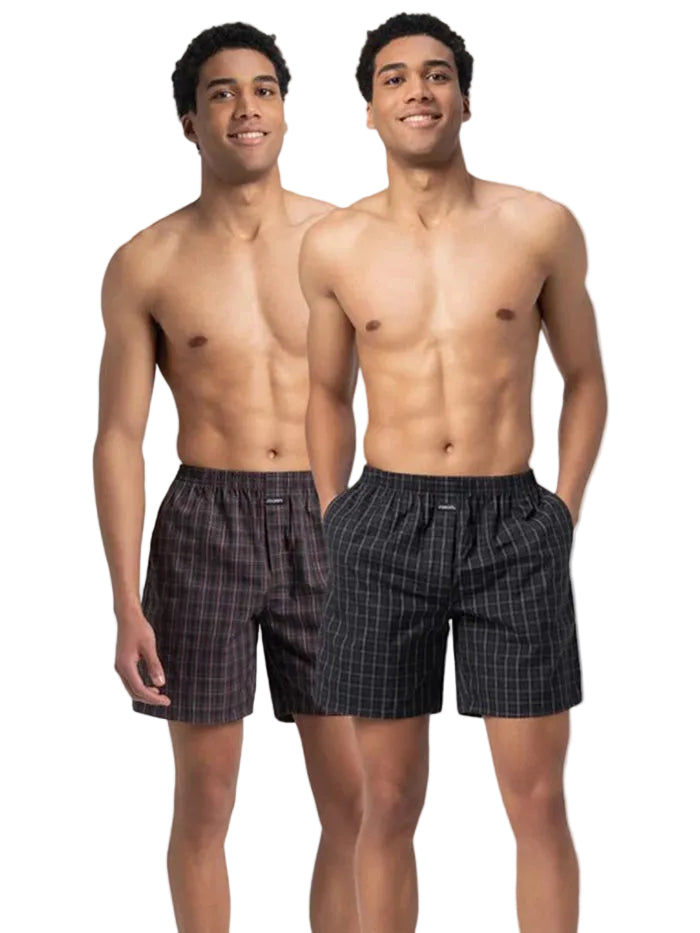 Super Combed Mercerized Cotton Woven Checkered Boxer Shorts with Side Pocket (Pack of 2)
