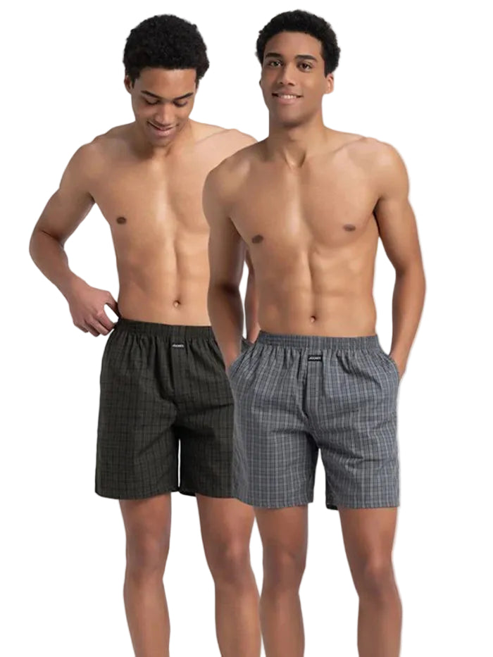 Super Combed Mercerized Cotton Woven Checkered Boxer Shorts with Side Pocket (Pack of 2)