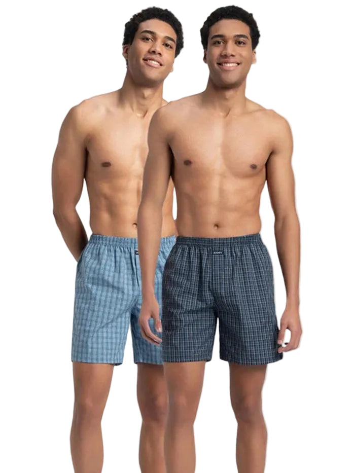 Super Combed Mercerized Cotton Woven Checkered Boxer Shorts with Side Pocket (Pack of 2)