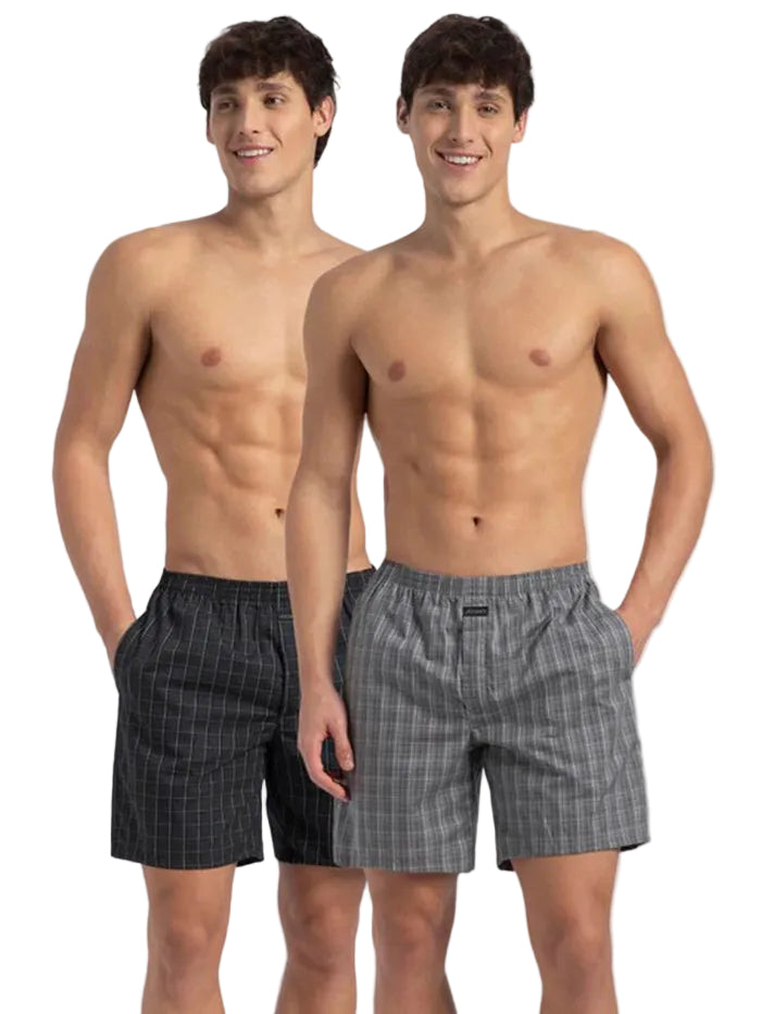 Super Combed Mercerized Cotton Woven Checkered Boxer Shorts with Side Pocket (Pack of 2)