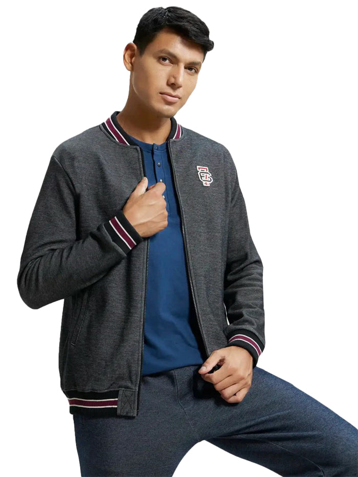 Men's Super Combed Cotton Rich Jacket with Ribbed Cuffs - Black