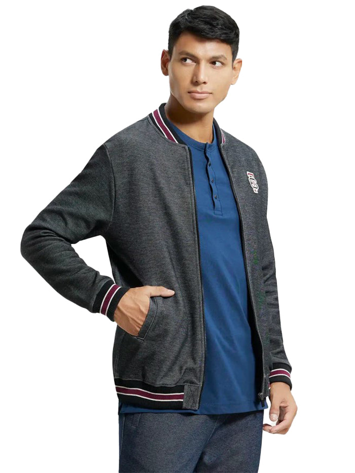 Men's Super Combed Cotton Rich Jacket with Ribbed Cuffs - Black