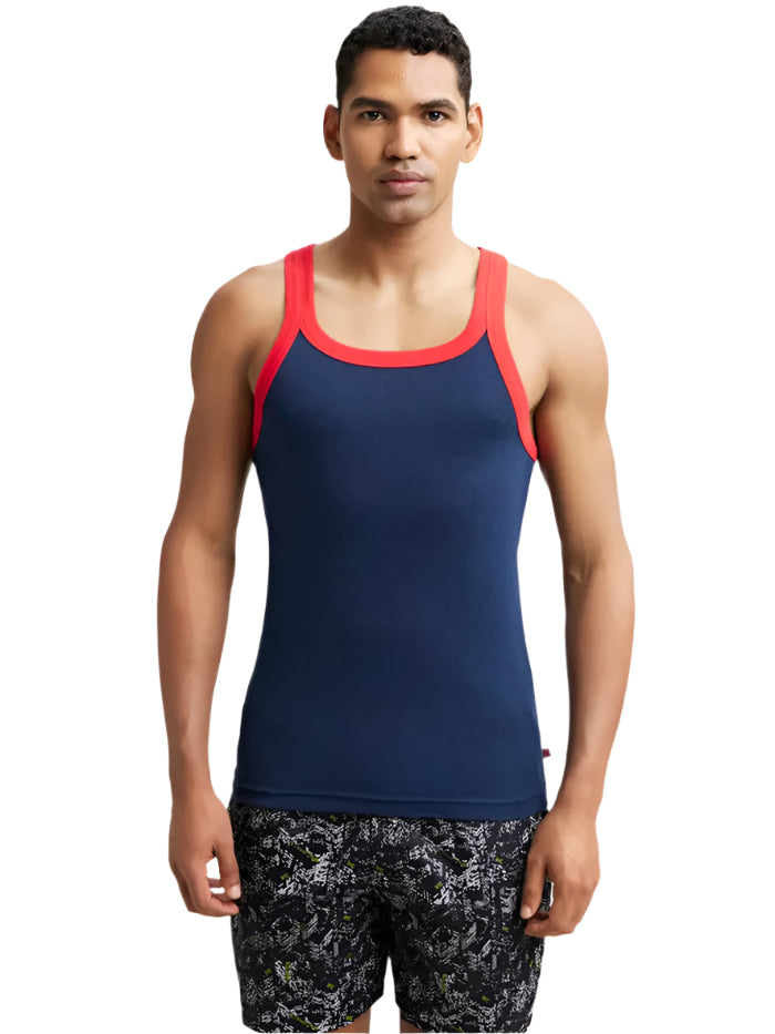 Men's Super Combed Cotton Rib Square Neck Navy Gym Vest