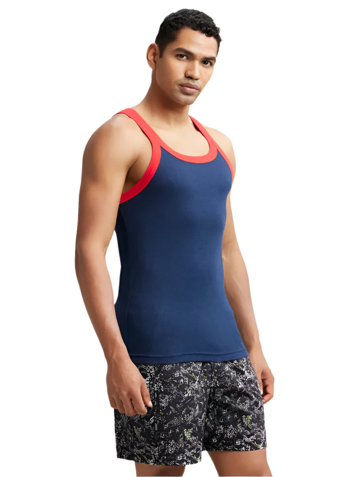 Men's Super Combed Cotton Rib Square Neck Navy Gym Vest