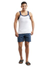 Men&#39;s Super Combed Cotton Rib Square Neck White Gym Vest