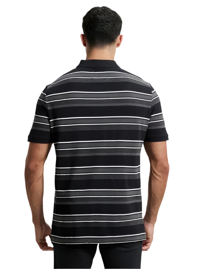 Men&#39;s Super Combed Cotton Rich Striped Black &amp; Charcoal Melange Polo T-Shirt