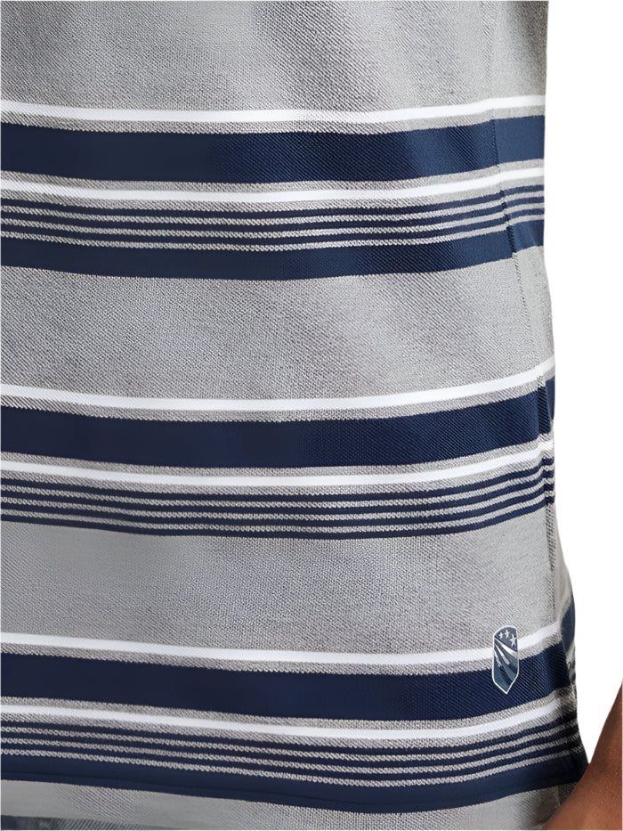 Men&#39;s Super Combed Cotton Rich Striped Grey Melange &amp; Navy Polo T-Shirt