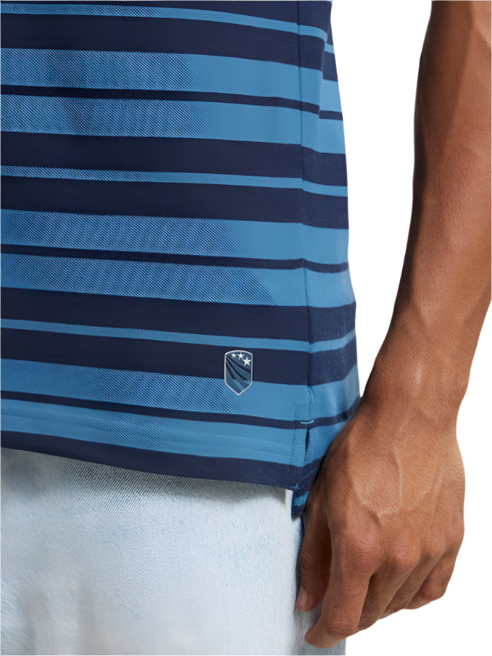 Men&#39;s Super Combed Cotton Rich Striped Stellar &amp; Navy Melange Polo T-Shirt