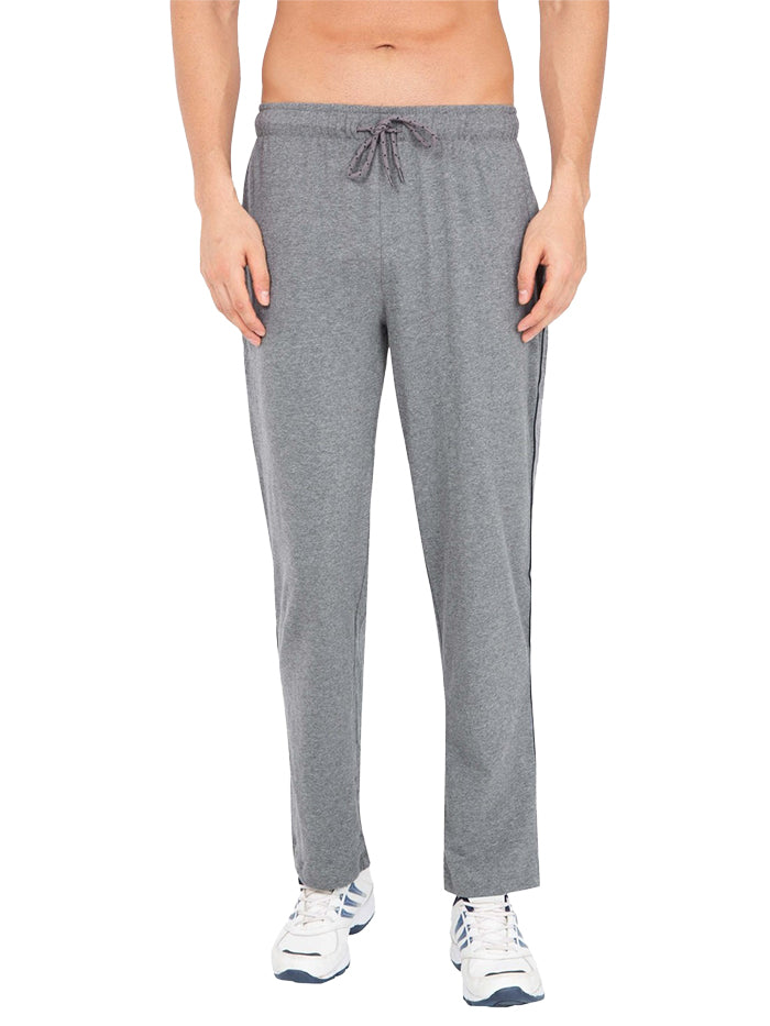 Super Combed Cotton Rich Regular Fit Trackpant with Side Pockets - Grey Melange & Navy