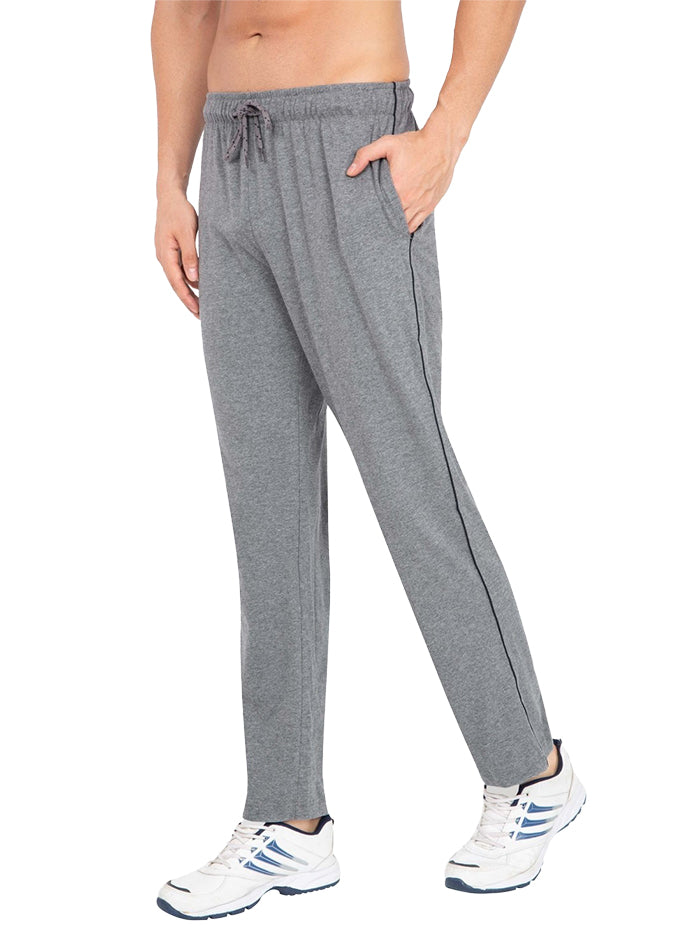 Super Combed Cotton Rich Regular Fit Trackpant with Side Pockets - Grey Melange & Navy