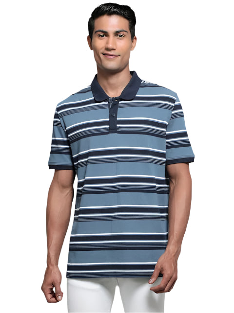 MEN COTTON RICH STRIPED POLO T-SHIRT