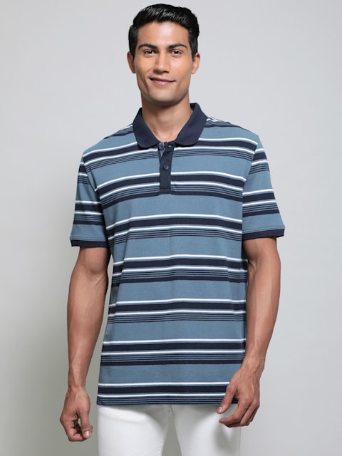 MEN COTTON RICH STRIPED POLO T-SHIRT