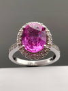 18K WHITE GOLD RING SET WITH PINK SAPPHIRE AND DIAMONDS