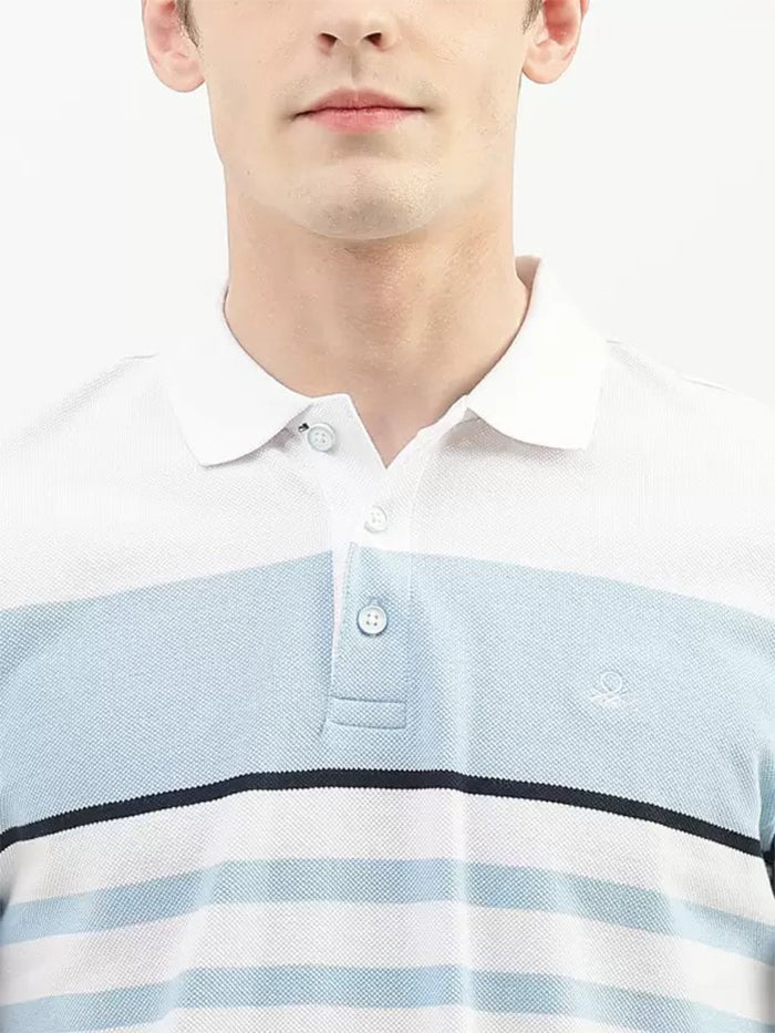 UNITED COLORS OF BENETTON MEN STRIPED POLO COLLAR T-SHIRT