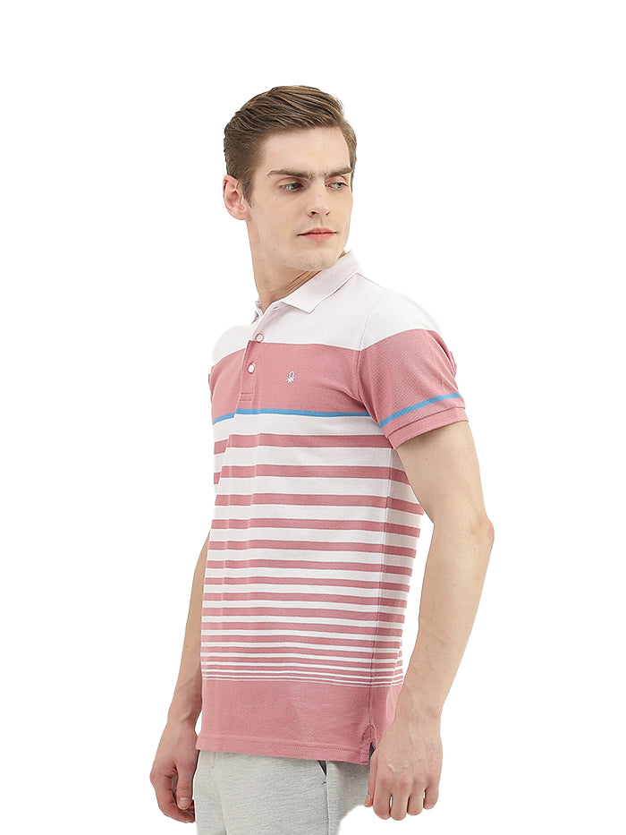 UNITED COLORS OF BENETTON MEN STRIPED POLO COLLAR T-SHIRT