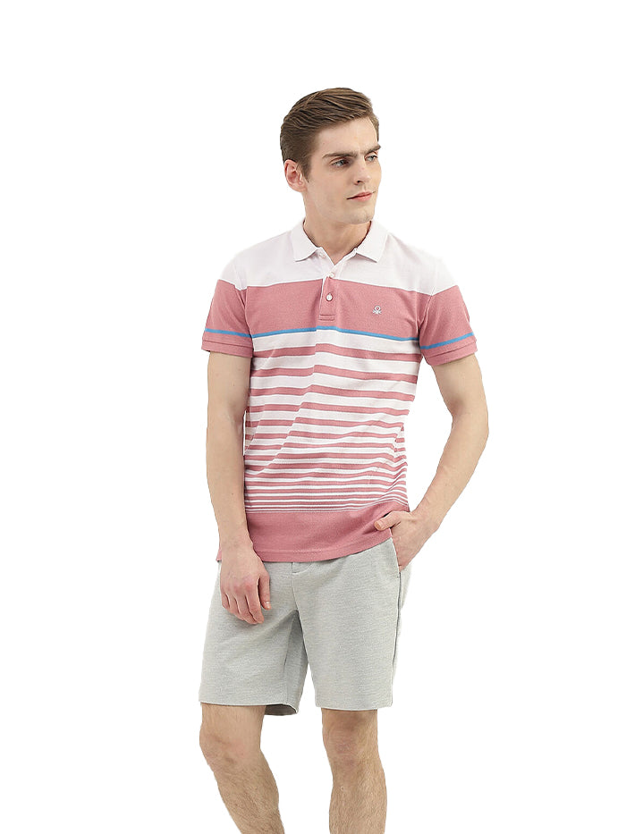 UNITED COLORS OF BENETTON MEN STRIPED POLO COLLAR T-SHIRT