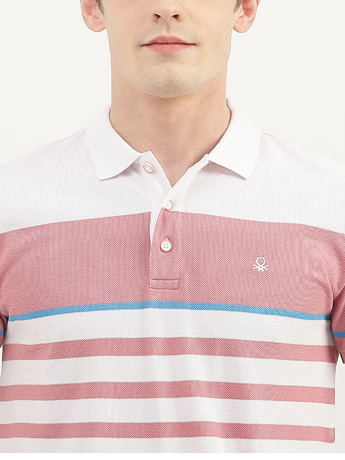 UNITED COLORS OF BENETTON MEN STRIPED POLO COLLAR T-SHIRT
