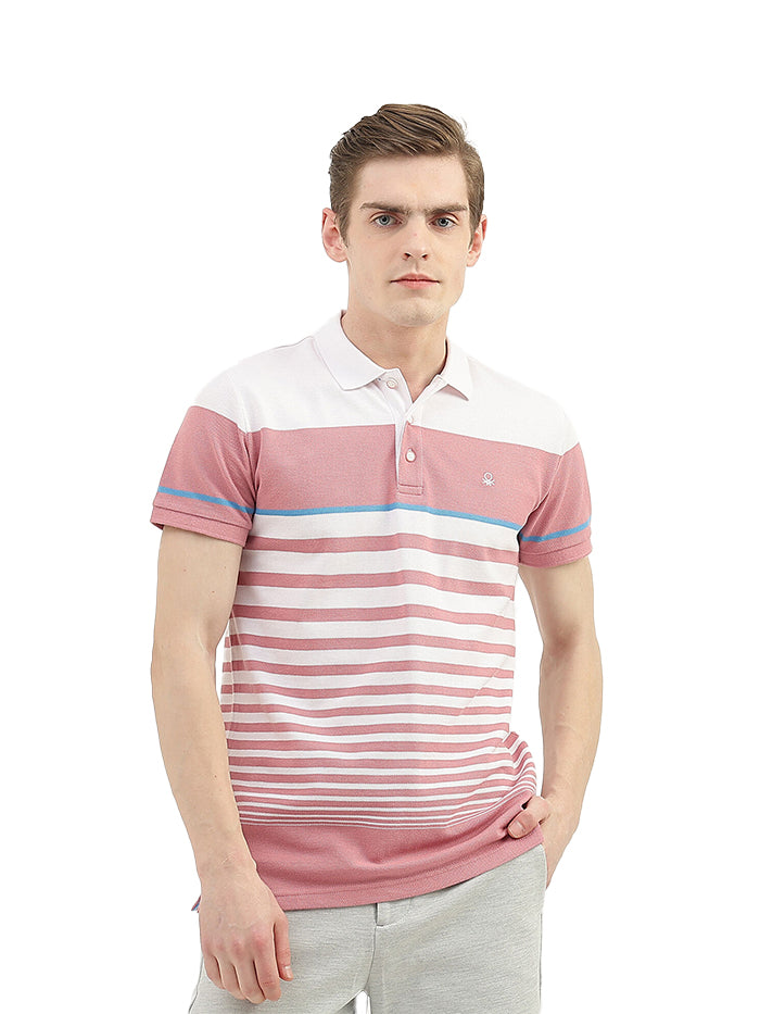 UNITED COLORS OF BENETTON MEN STRIPED POLO COLLAR T-SHIRT