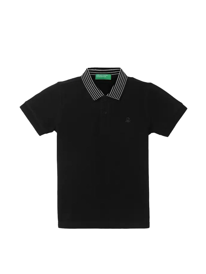 Boys Self Design Pure Cotton Black T Shirt