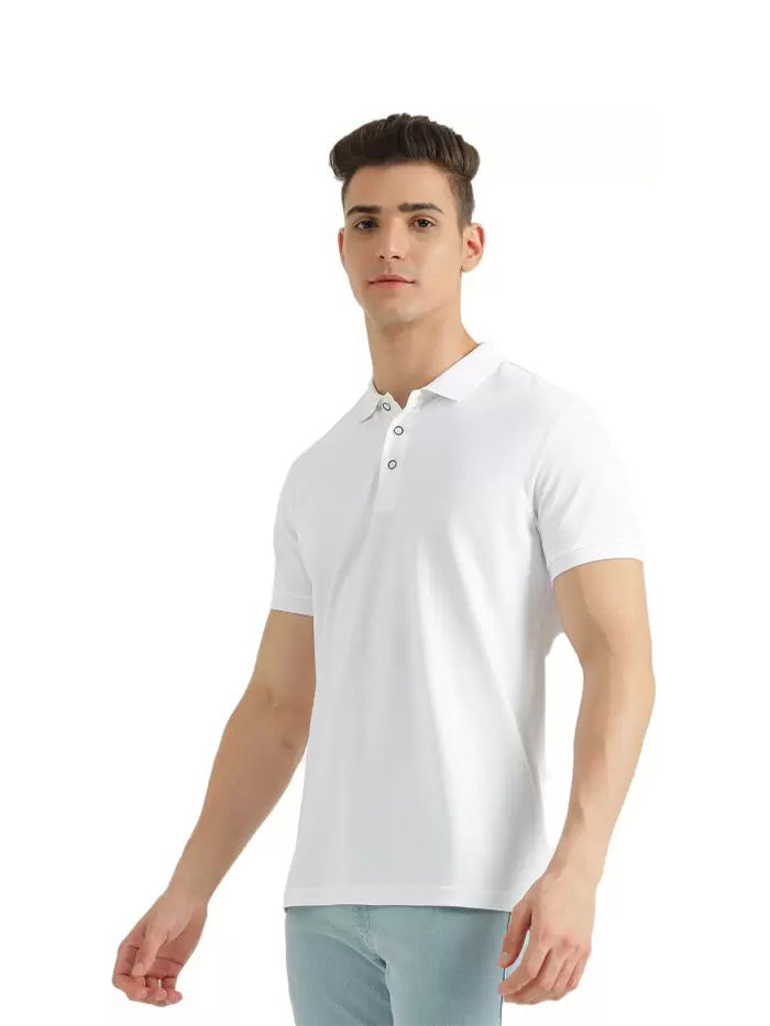 Men Solid Polo Neck White T-Shirt