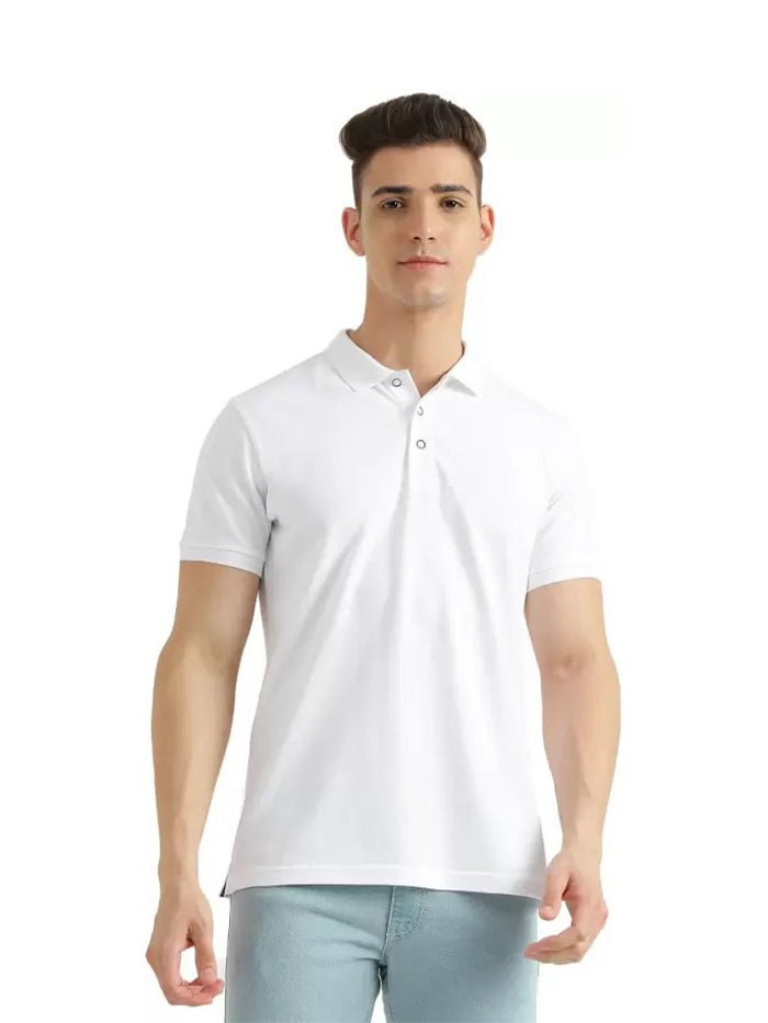 Men Solid Polo Neck White T-Shirt