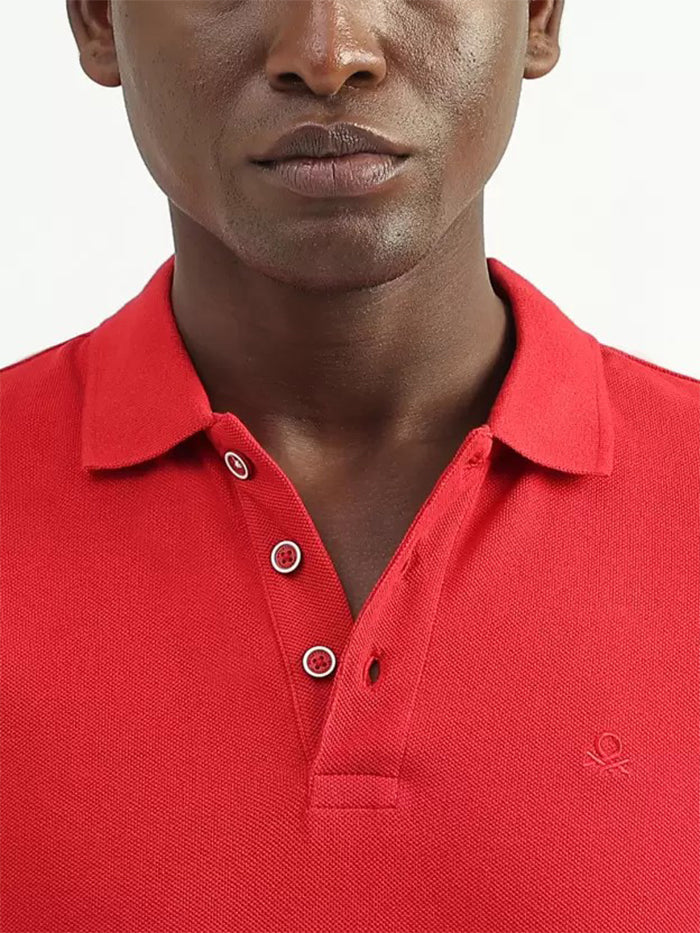 Men Solid Polo Neck Red T-Shirt