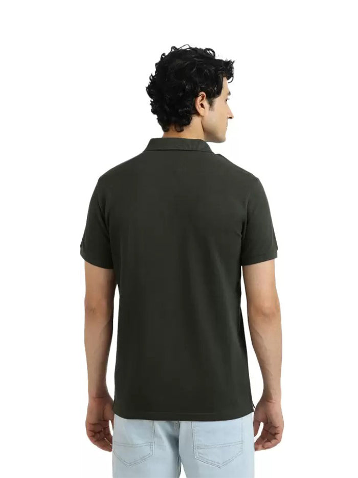 Men Solid Polo Neck Green T-Shirt