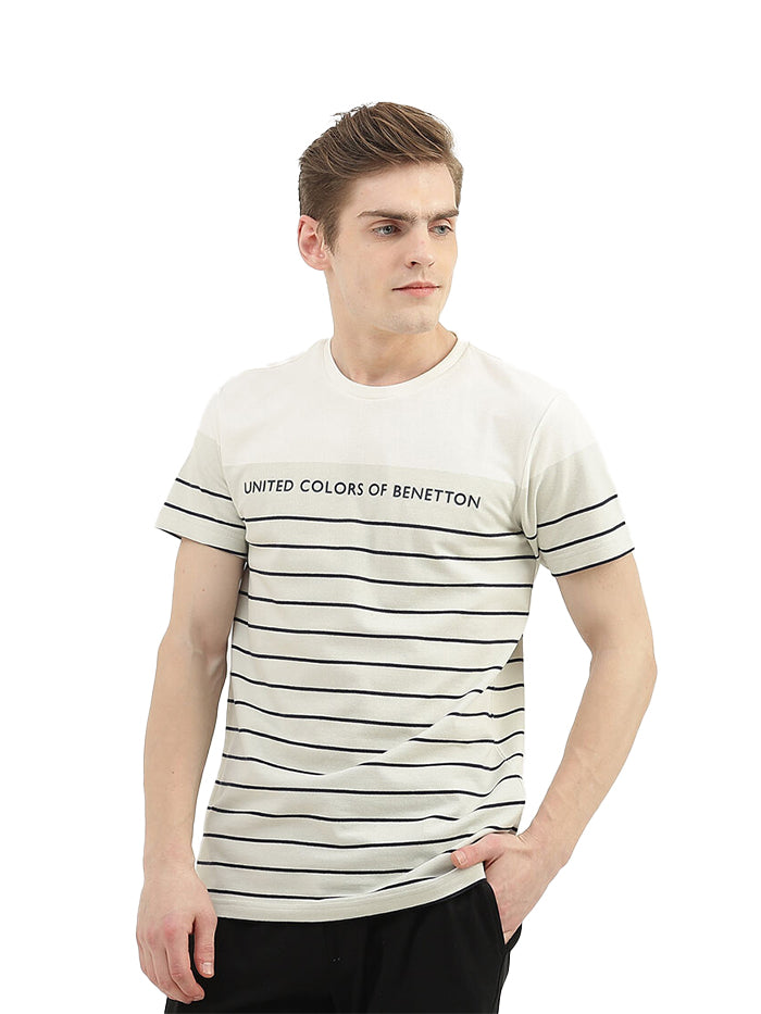 UNITED COLORS OF BENETTON MEN STRIPED ROUND NECK T-SHIRT