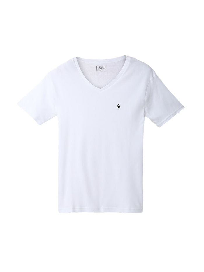 UNITED COLORS OF BENETTON WHITE V-NECK T-SHIRT