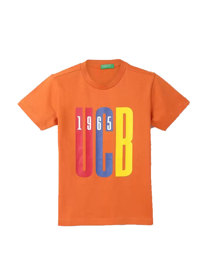 Boys Printed Pure Cotton Orange T Shirt