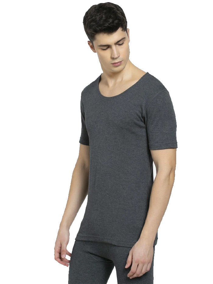 Men's Charcoal Melange Thermal Short Sleeve Vest - FineBrandz