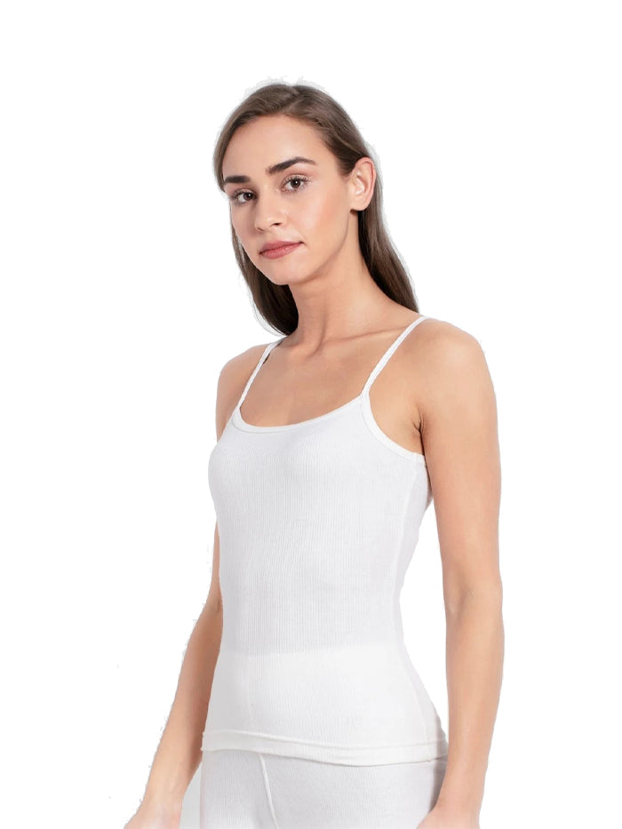 Ladies Off White Thermal Spaghetti Top