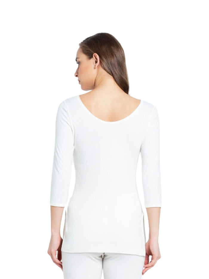 Ladies Off White Thermal 3 quarter Sleeve Top