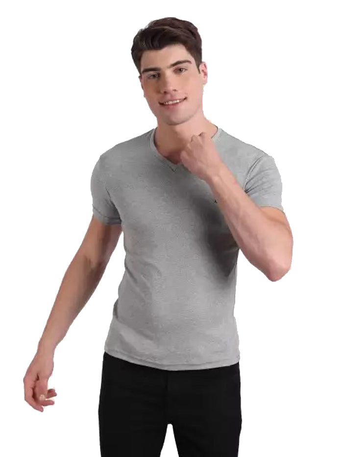 Solid Men Round Neck Grey T-Shirt