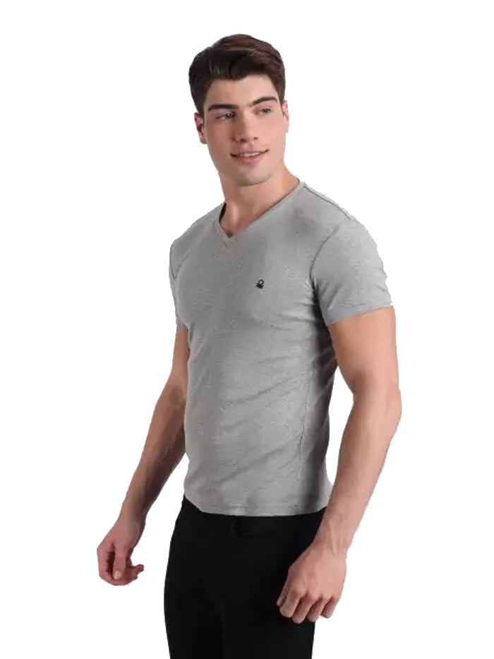 Solid Men Round Neck Grey T-Shirt