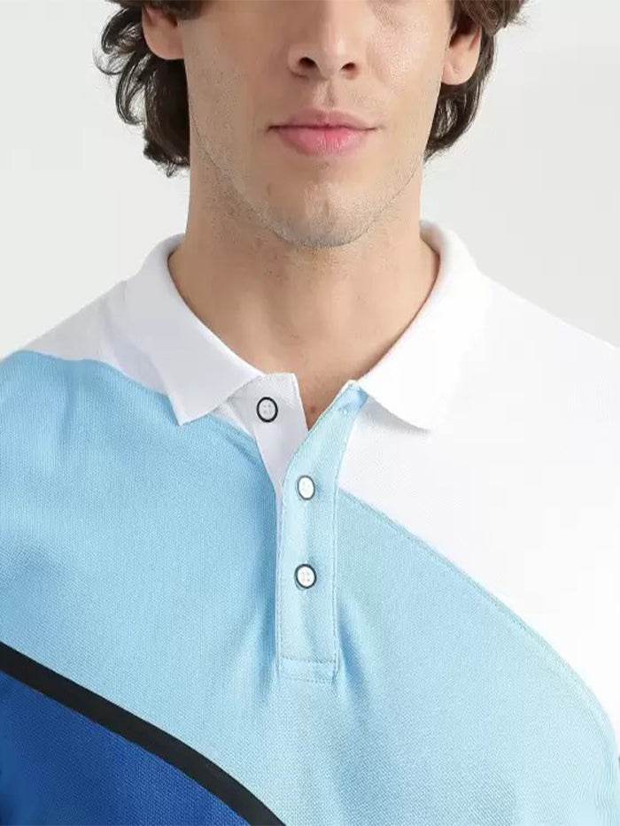 Printed Men Polo Neck Blue T-Shirt